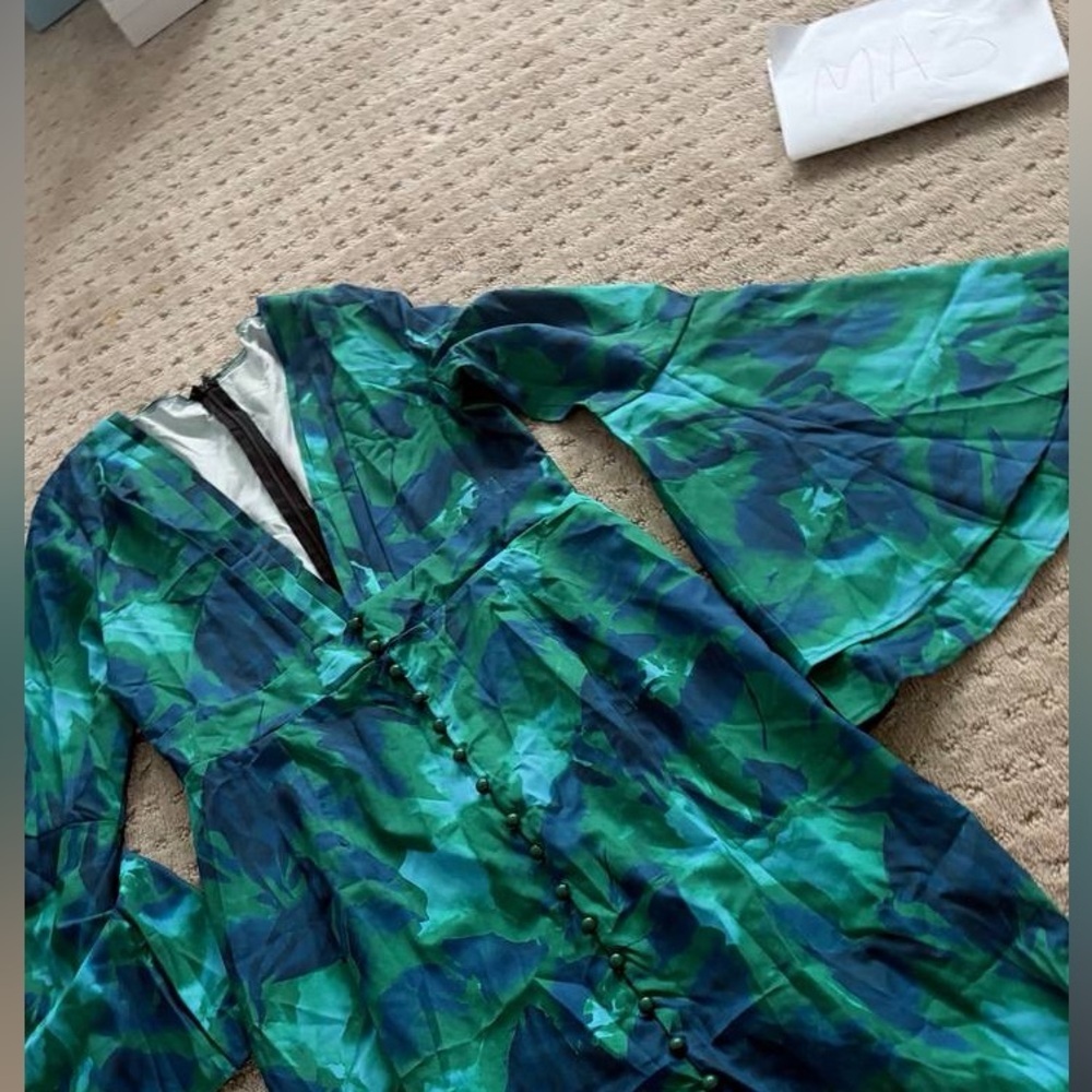Elegant Green Floral midi dress L ma3-2 - Picture 6 of 6